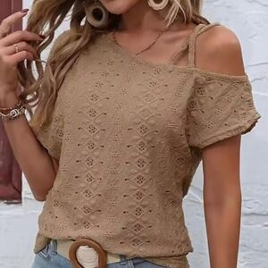 Women's Tan Cold Shoulder Top